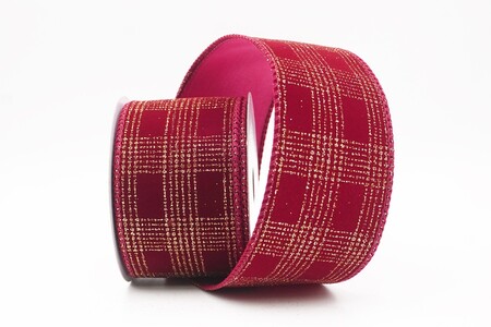 Burgundy Classic Plaid Check Wired Ribbon_KW0468GC-8-8